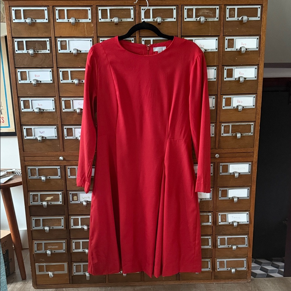 COS Red Wool Long Sleeve Dress Size 42